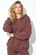 Kadın Kapüşonlu Regular Fit Yıkamalı Sweatshirt %100 Pamuk-Bordo