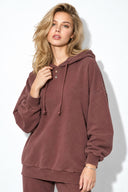 Kadın Kapüşonlu Regular Fit Yıkamalı Sweatshirt %100 Pamuk-Bordo