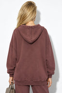 Kadın Kapüşonlu Regular Fit Yıkamalı Sweatshirt %100 Pamuk-Bordo