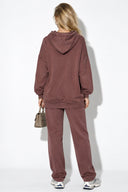 Kadın Kapüşonlu Regular Fit Yıkamalı Sweatshirt %100 Pamuk-Bordo