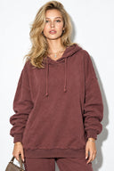 Kadın Kapüşonlu Regular Fit Yıkamalı Sweatshirt %100 Pamuk-Bordo