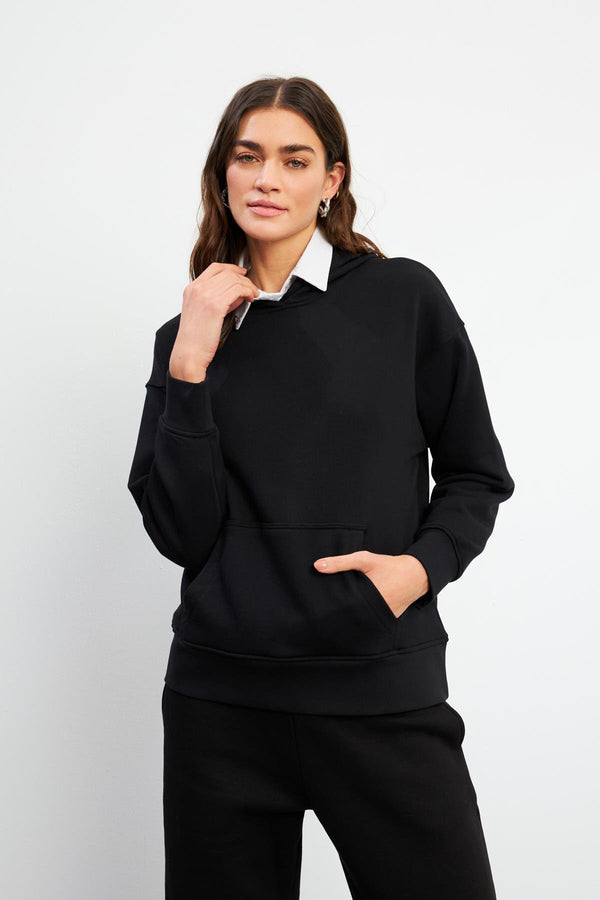 Kadın Kapüşonlu Siyah Melanj Basic Hoodie Sweatshirt