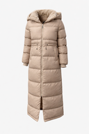 Kadın Kapüşonlu Uzun Puffer Mont - Bej