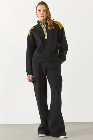 Kadın Kargo Cepli Düz Paça Jogging Pantolon - Siyah