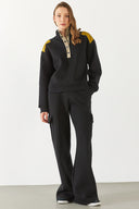 Kadın Kargo Cepli Düz Paça Jogging Pantolon - Siyah