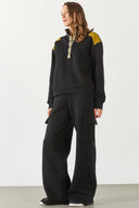 Kadın Kargo Cepli Düz Paça Jogging Pantolon - Siyah