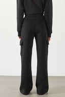 Kadın Kargo Cepli Düz Paça Jogging Pantolon - Siyah