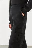 Kadın Kargo Cepli Düz Paça Jogging Pantolon - Siyah