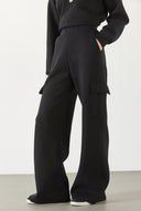 Kadın Kargo Cepli Düz Paça Jogging Pantolon - Siyah