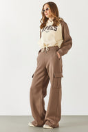 Kadın Kargo Cepli Düz Paça Jogging Pantolon - Vizon