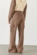 Kadın Kargo Cepli Düz Paça Jogging Pantolon - Vizon