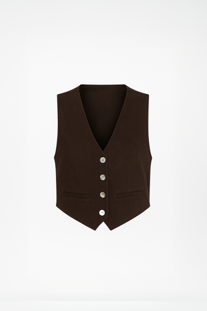 Kadın Keten Yelek Form Bluz - Kahverengi