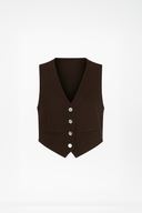 Kadın Keten Yelek Form Bluz - Kahverengi