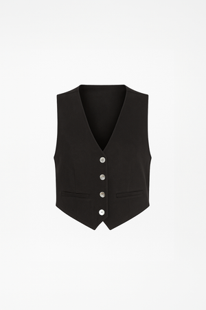 Kadın Keten Yelek Form Bluz - Siyah