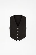 Kadın Keten Yelek Form Bluz - Siyah