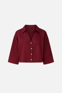 Kadın Kısa Kollu Lyocell Saten Gömlek - Bordo