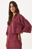 Kadın Kısa Kollu Lyocell (Tencel™) Saten Gömlek - Bordo