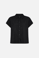 Kadın Kısa Kollu Regular Fit Keten Gömlek - Siyah