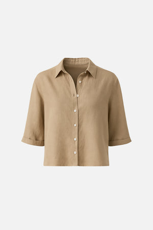 Kadın Kısa Kollu Yumuşak Dokulu Oversize Gömlek (CUPRO) - Vizon