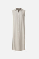Kadın Kolsuz Maxi Boy Elbise %100 Keten - Taş