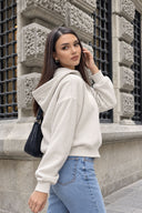 Kadın Leona Nakış Detaylı Sweatshirt %100 Pamuk-Gri