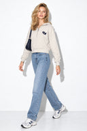 Kadın Leona Nakış Detaylı Sweatshirt %100 Pamuk-Gri