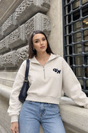Kadın Leona Nakış Detaylı Sweatshirt %100 Pamuk-Gri