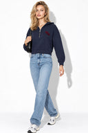 Kadın Leona Nakış Detaylı Sweatshirt %100 Pamuk-Lacivert