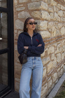 Kadın Leona Nakış Detaylı Sweatshirt %100 Pamuk-Lacivert