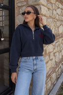 Kadın Leona Nakış Detaylı Sweatshirt %100 Pamuk-Lacivert
