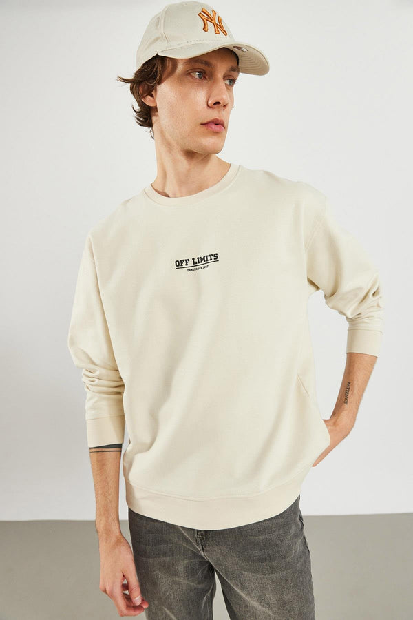 Erkek Limits Ekru Baskılı Sweatshirt