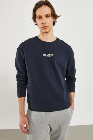 Erkek Limits Navy Baskılı Sweatshirt