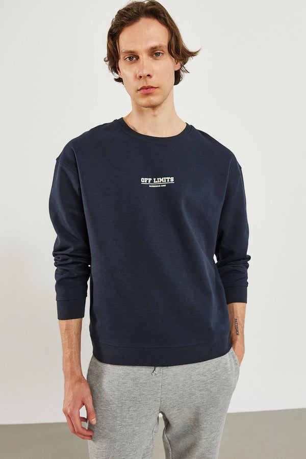 Erkek Limits Navy Baskılı Sweatshirt