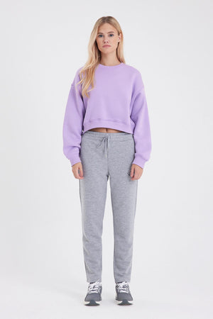 Kadın Logo Baskılı Regular Fit Pamuklu Eşofman Altı - Gri Melanj