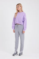 Kadın Logo Baskılı Regular Fit Pamuklu Eşofman Altı - Gri Melanj