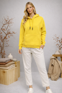 Kadın Maria Kapüşonlu Şardonlu Loose Fit Sweatshirt - Limon Küfü