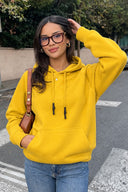 Kadın Maria Kapüşonlu Şardonlu Loose Fit Sweatshirt-Limon Küfü