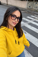 Kadın Maria Kapüşonlu Şardonlu Loose Fit Sweatshirt-Limon Küfü