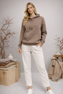 Kadın Maria Kapüşonlu Şardonlu Loose Fit Sweatshirt - Vizon