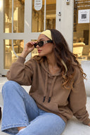 Kadın Maria Kapüşonlu Şardonlu Loose Fit Sweatshirt-Vizon