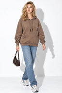 Kadın Maria Kapüşonlu Şardonlu Loose Fit Sweatshirt-Vizon