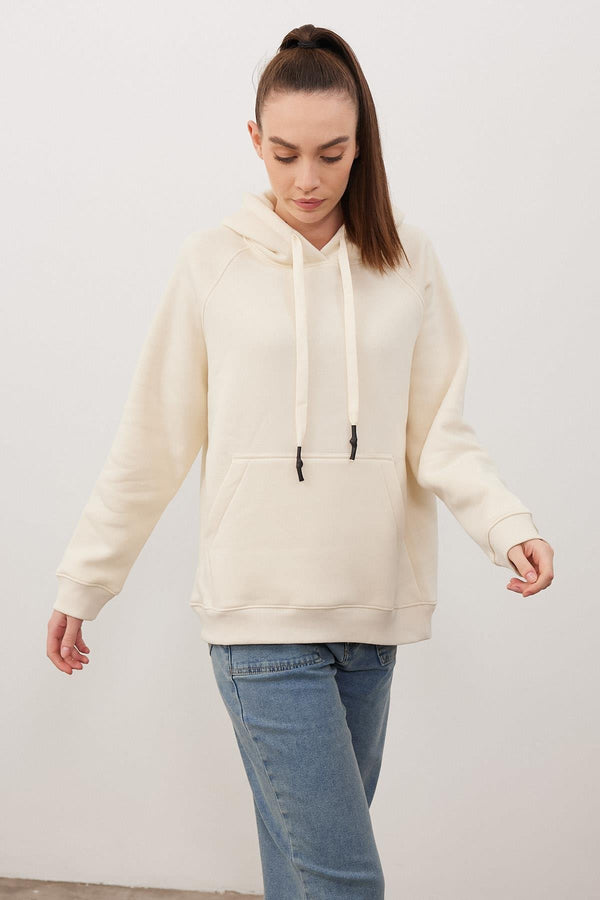 Maria Kapüşonlu Şardonlu Loose Fit Sweatshirt - KEMİK 2K2429808-1034