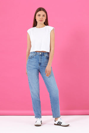 Kadın Maria Med Blue Slim Mom Jean Pantolon