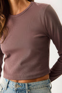 Kadın Maria Uzun Kollu Crop Tişört - Kahverengi