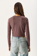 Kadın Maria Uzun Kollu Crop Tişört - Kahverengi