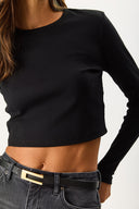 Kadın Maria Uzun Kollu Crop Tişört - Siyah