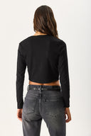 Kadın Maria Uzun Kollu Crop Tişört - Siyah