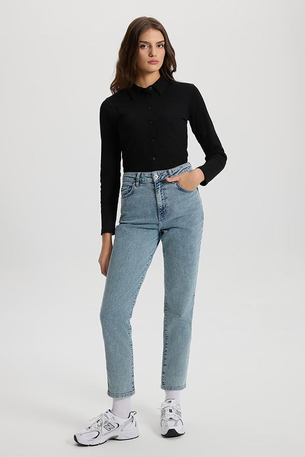 Kadın Maria Vintage Med Blue Slim Mom Jean Pantolon