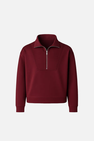 Kadın Marina Yarım Fermuarlı %100 Pamuk Sweatshirt - Bordo