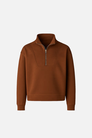 Kadın Marina Yarım Fermuarlı %100 Pamuk Sweatshirt - Kahverengi